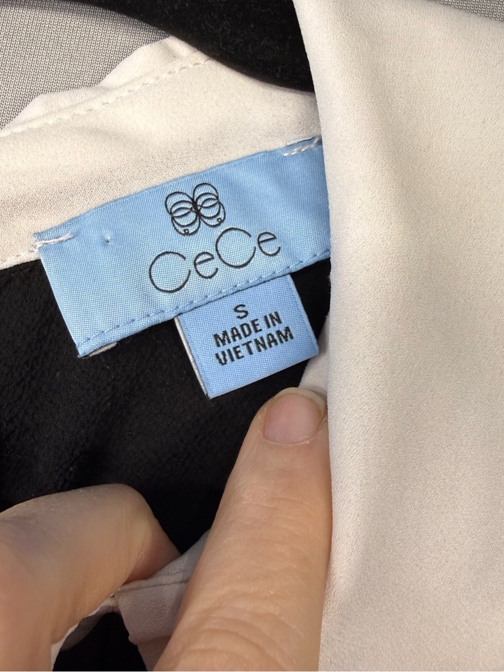 CeCe Black Short-Sleeve Blouse with White Ruffle Peter Pan Collar and Neck Tie - Picture 4 of 12